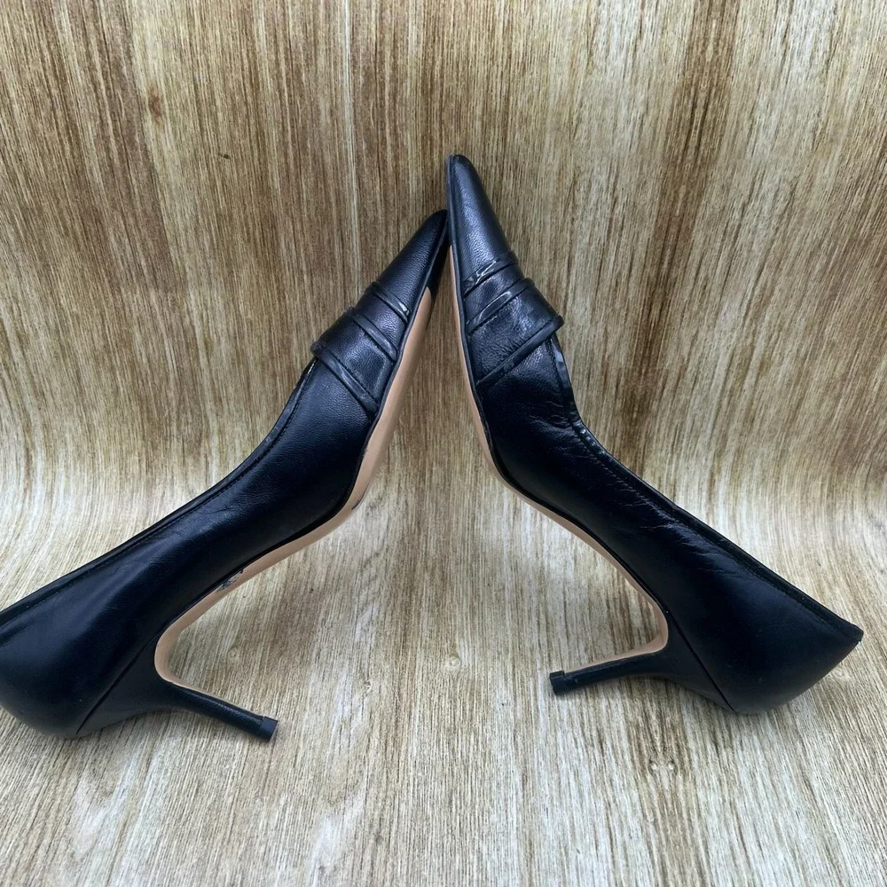 Coach Pointed Toe Pumps Women's Size 8 B Black Button Pleated Stiletto Heels